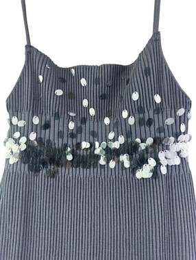 Zara Ribbed Knit Sequinned Midi Dress Dark Gray Size M